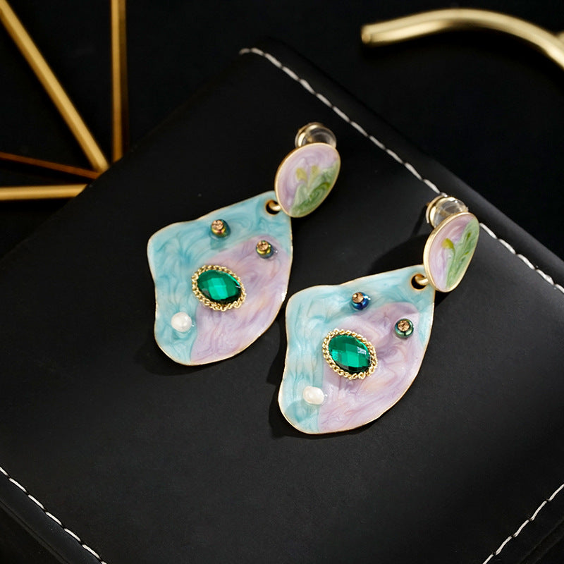 Wholesale Colorful oil painting style  S925 silver needle  exaggerated earrings