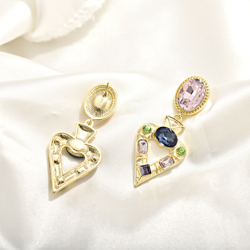 Wholesale spades love retro color crystal heart earrings ACC-ES-Jiuj004
