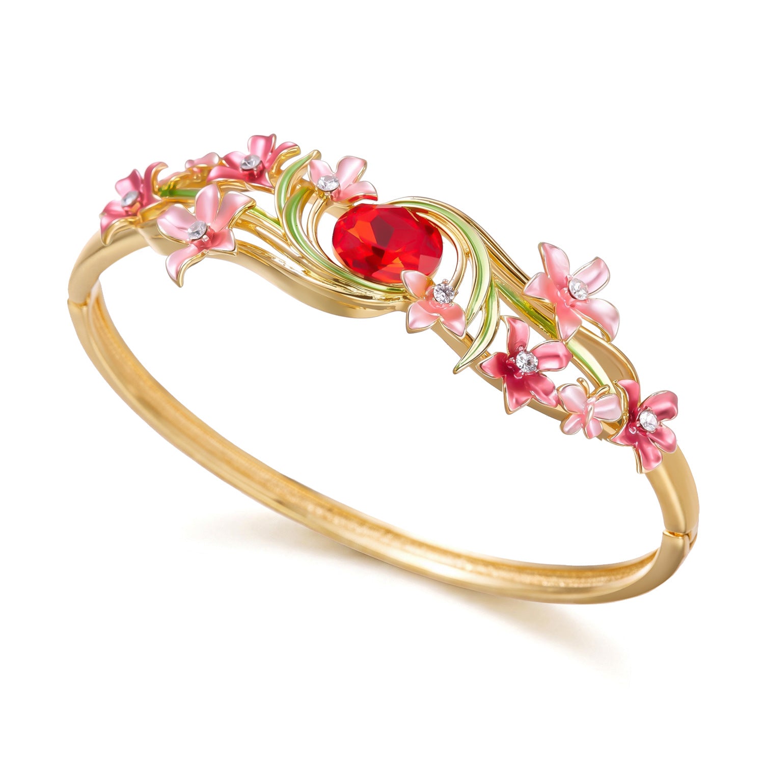 Wholesale Retro Enamel Flower Open Bangle For Women Hollow Out Copper Jewelry Accessory Boutique Resale Party Gift