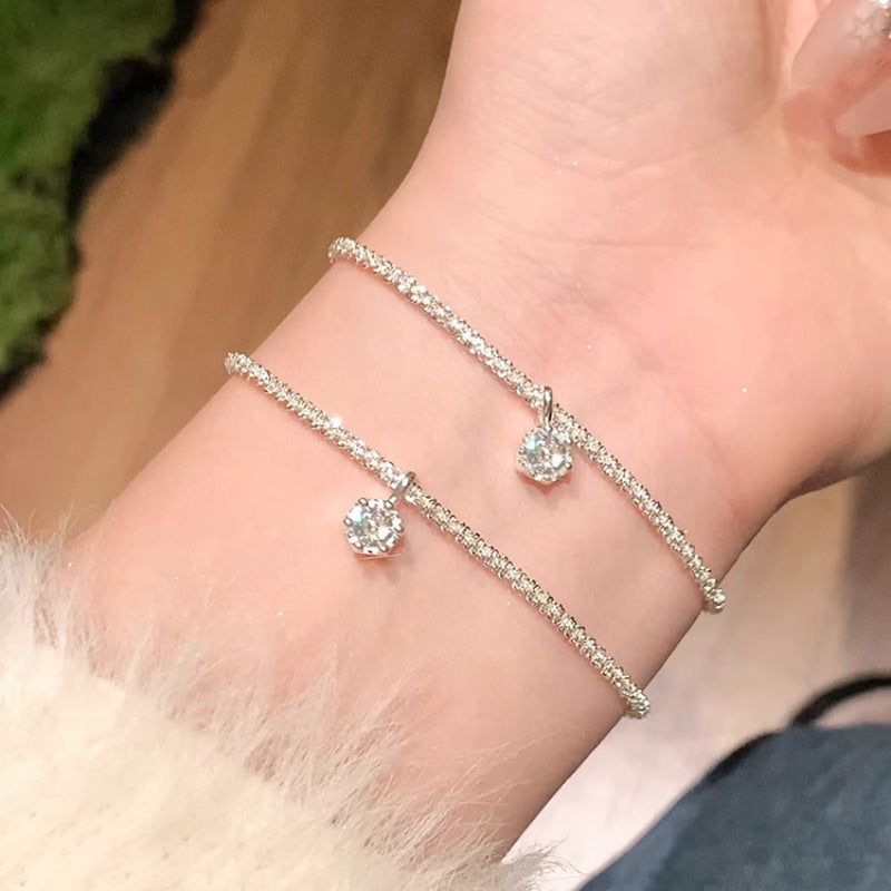 Wholesale Sparkling Silver Anklet Women' s Fashion Niche Design Foot Jewelry 2025 Summer Sparkling Diamond Baby' s Breath Anklet