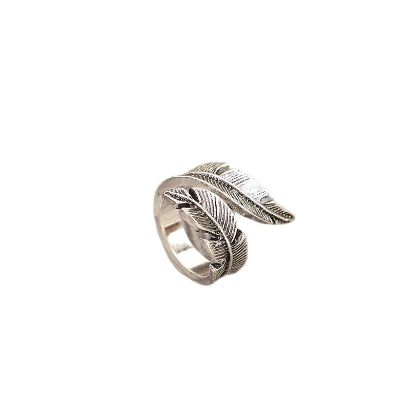 Wholesale Bohemian retro style feather shape open alloy ring