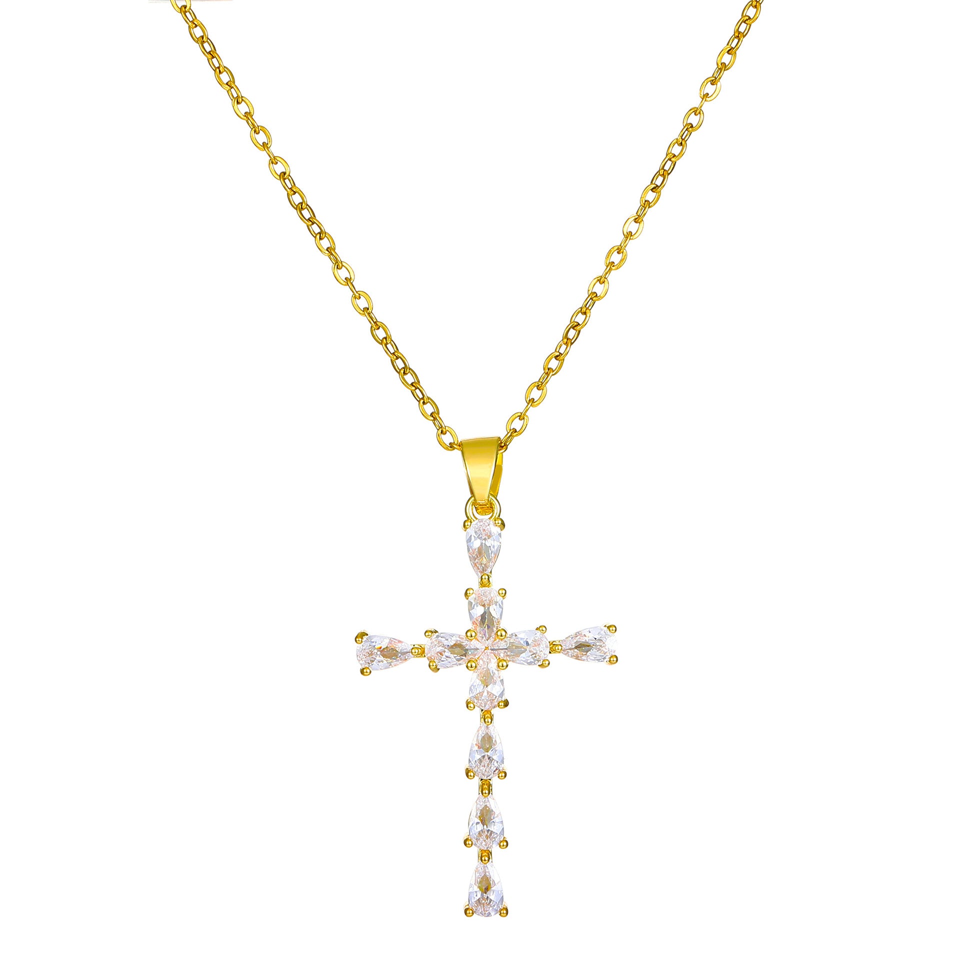 Wholesale Fashion Zircon Cross Pendant Necklace Minimalist Teardrop Collarbone Chain For Women Jewelry Accessory