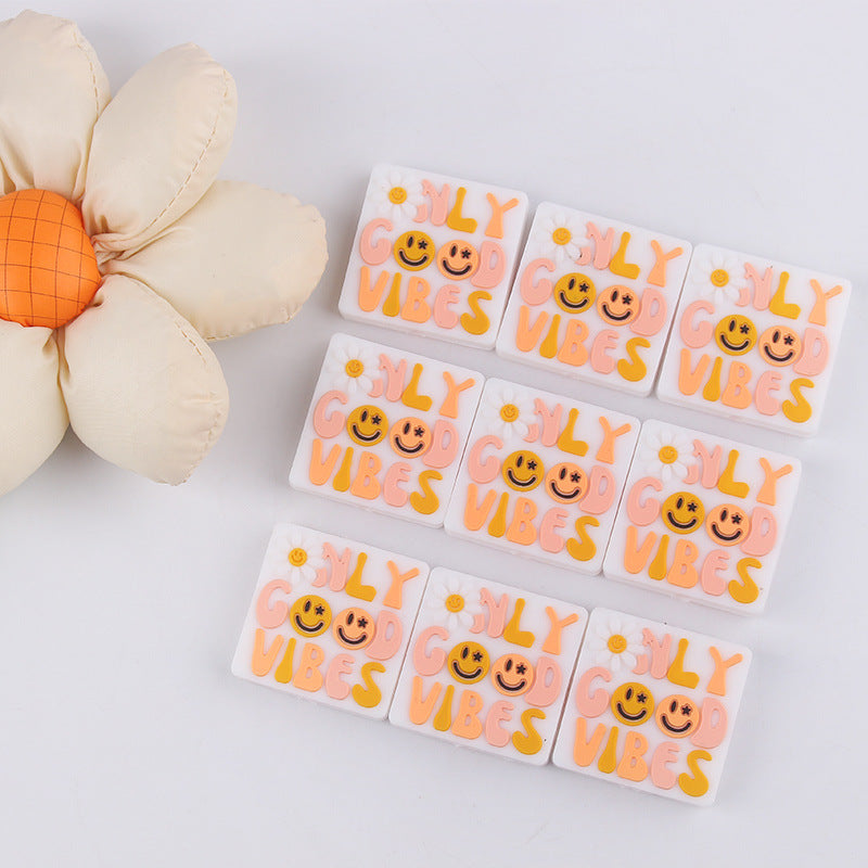 Wholesale 10pcs Cartoon Smiley Squares Silicone Beads Focal Beads DIY Beadable Pen Accessories ACC-BDS-GuangTian015