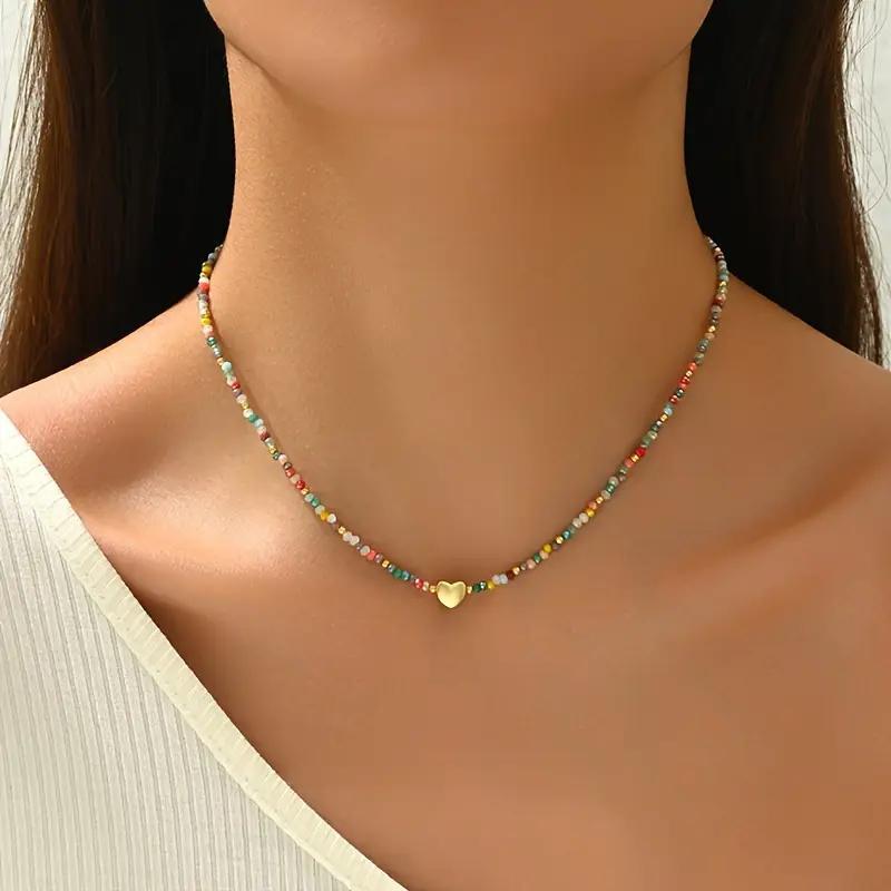 Wholesale Stylish Gold Heart Crystal Beaded Necklace Bohemian Women Fashion Jewelry