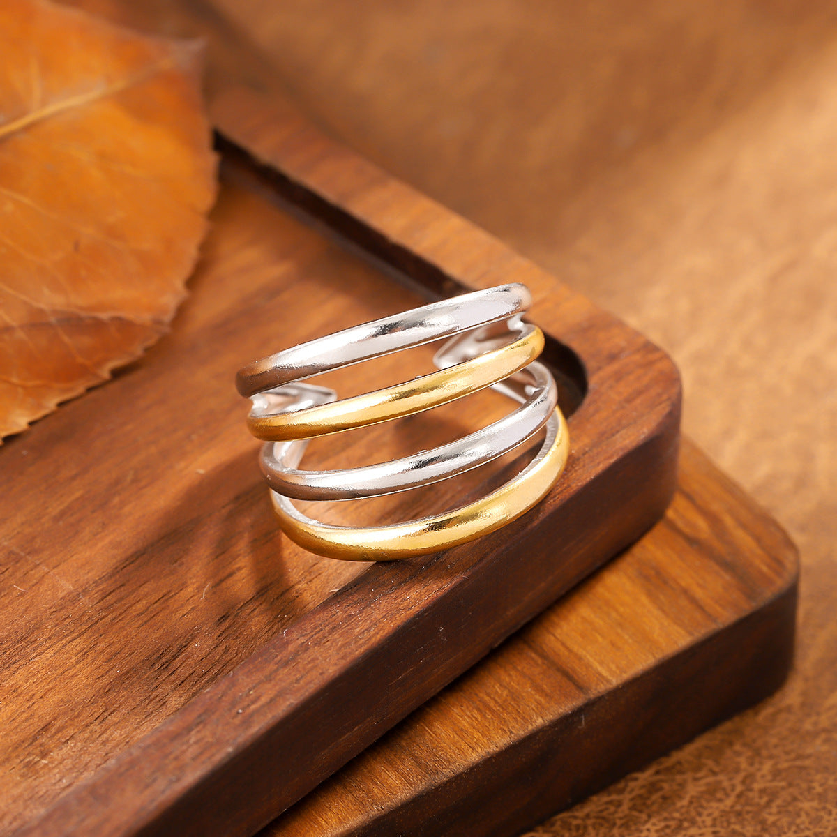 Wholesale Stainless Steel Geometric Open Wide-Band Ring