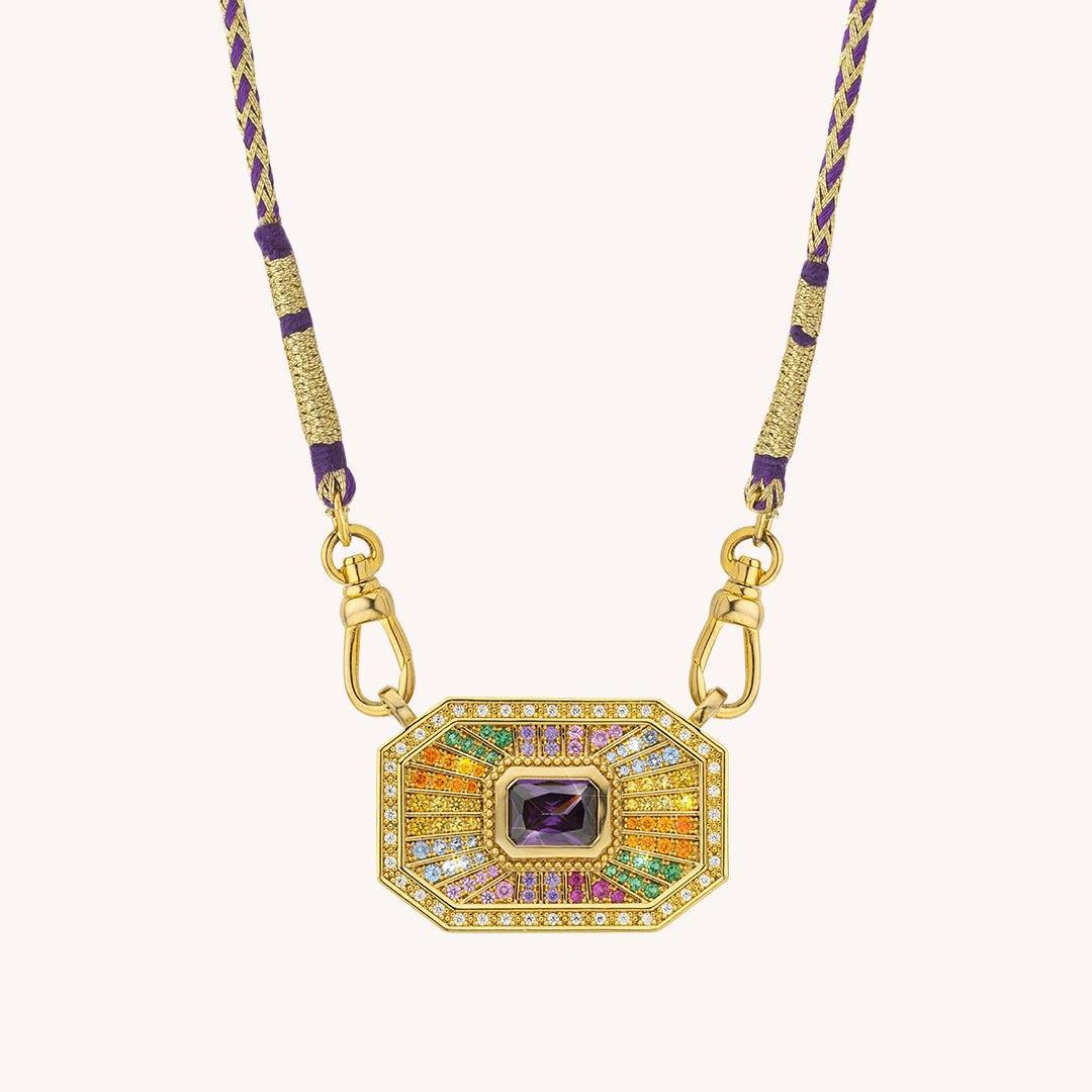 Wholesale Colorful Tarot Square Card Pink Oil Drop Diamond Necklace