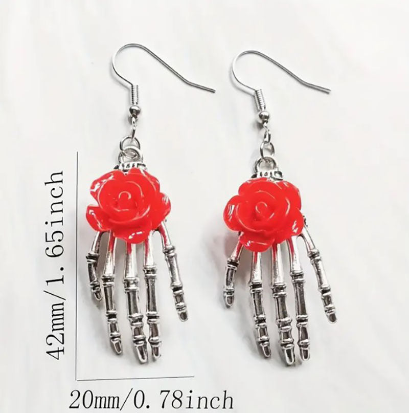 Wholesale Gothic rose skull hand retro exaggerated earrings