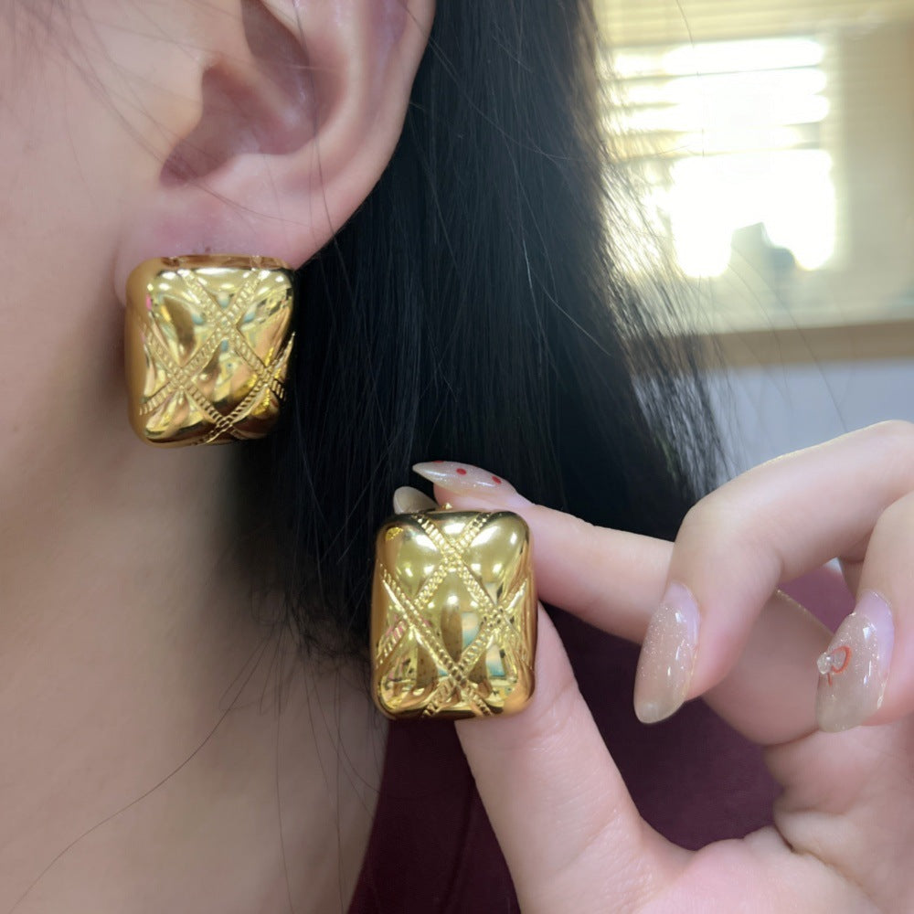 Wholesale Retro trend INS new 304 stainless steel waterproof square diamond earrings