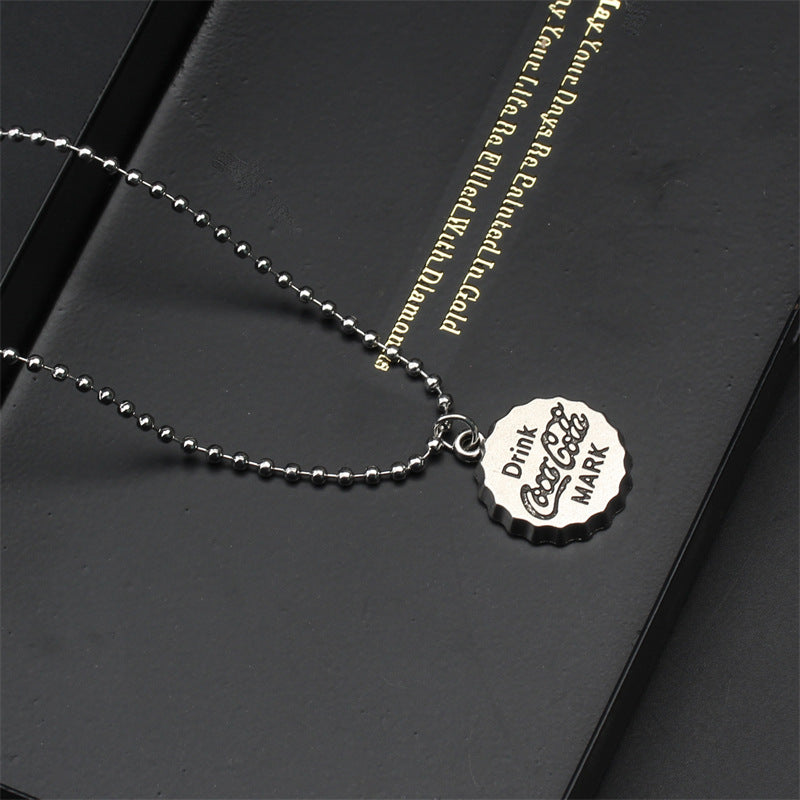 Wholesale Coke Bottle Cap Necklace Student Jewelry Pendant Titanium Steel ACC-NE-Ziyou003
