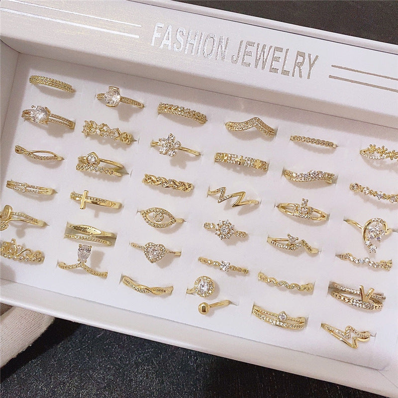 Wholesale 10pcs Micropaved Zirconia Ring Electroplated K Gold White Gold Color Preserving Ring ACC-RS-YunXi005