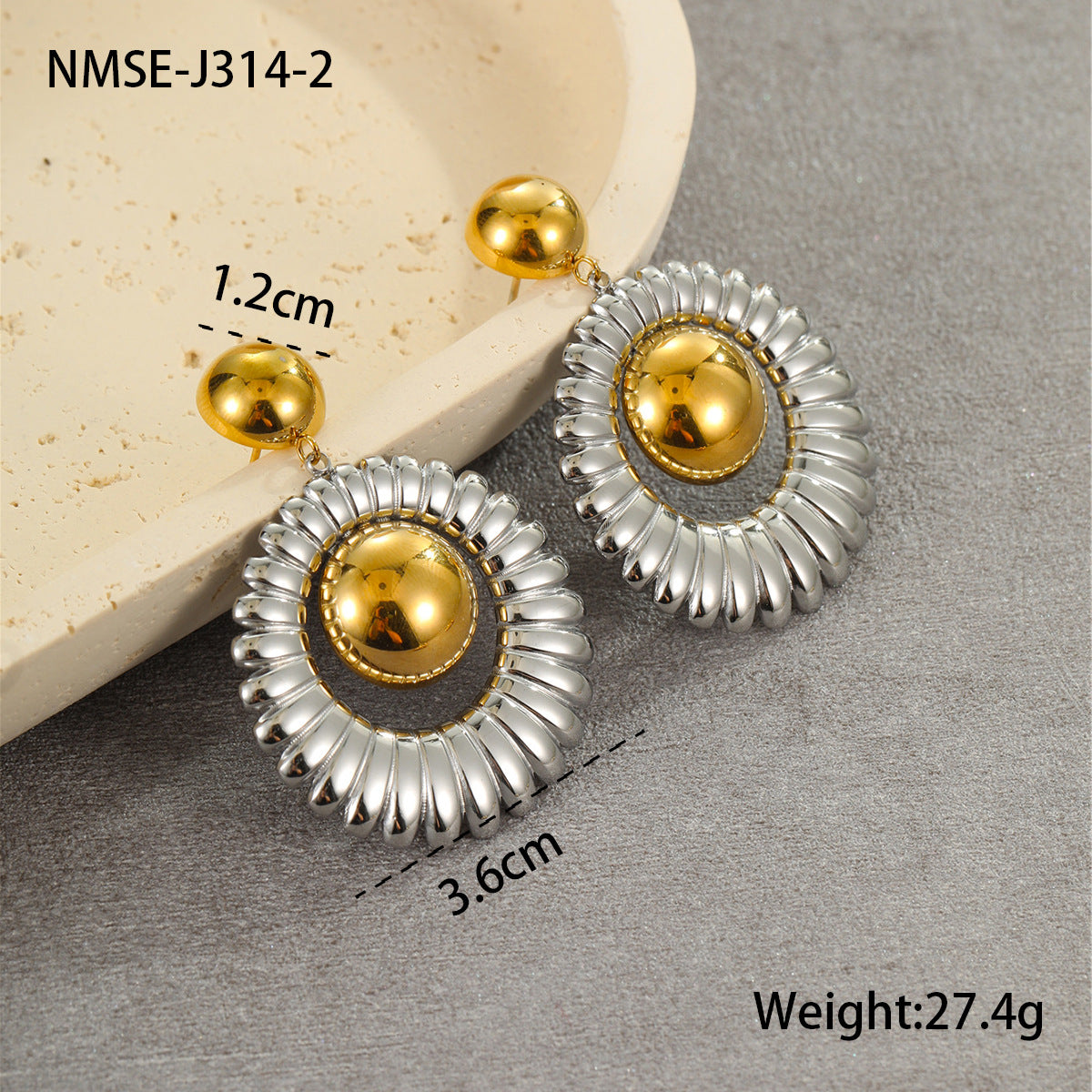 Wholesale Retro style stainless steel earrings with 18k gold and silver color matching earrings