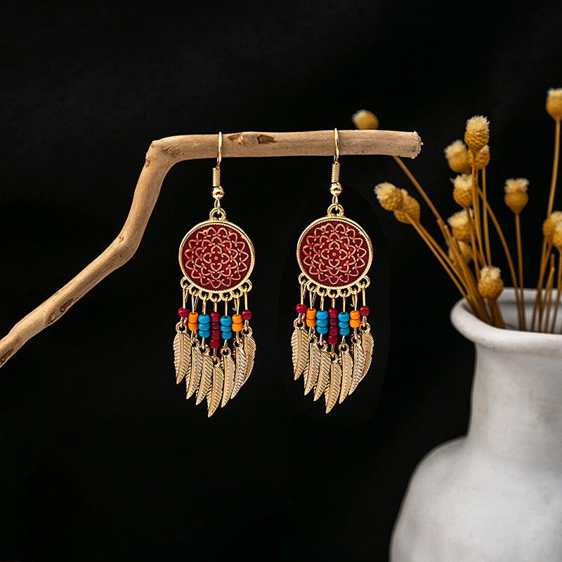 Wholesale Turquoise Earrings Bohemian Feather Tassel Drop Earrings ACC-ES-MDD014