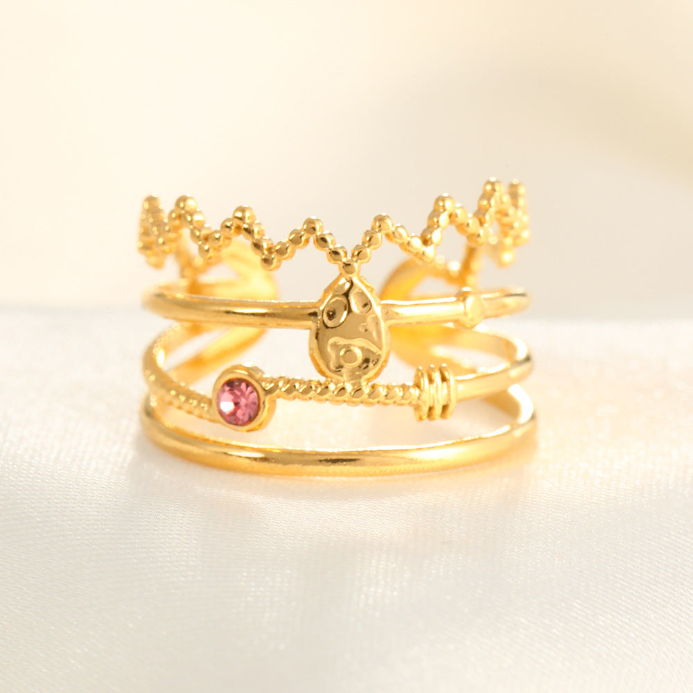 Wholesale Line Ring Micro-Inlaid Zirconia Stainless Steel Open Rings  ACC-RS-TaiMei005