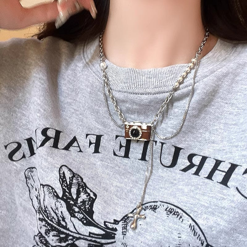 Wholesale Titanium Steel  Vintage Stereo Camera Necklace