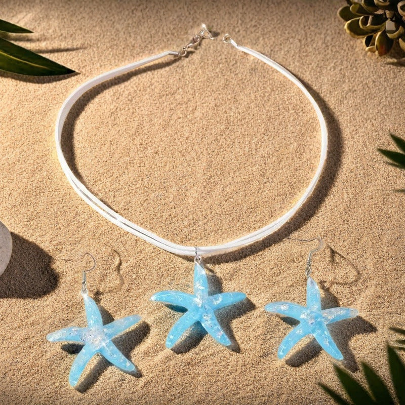 Wholesale Starfish Resin Set Earrings Necklace Bohemian Style Creative Design Seaside Set