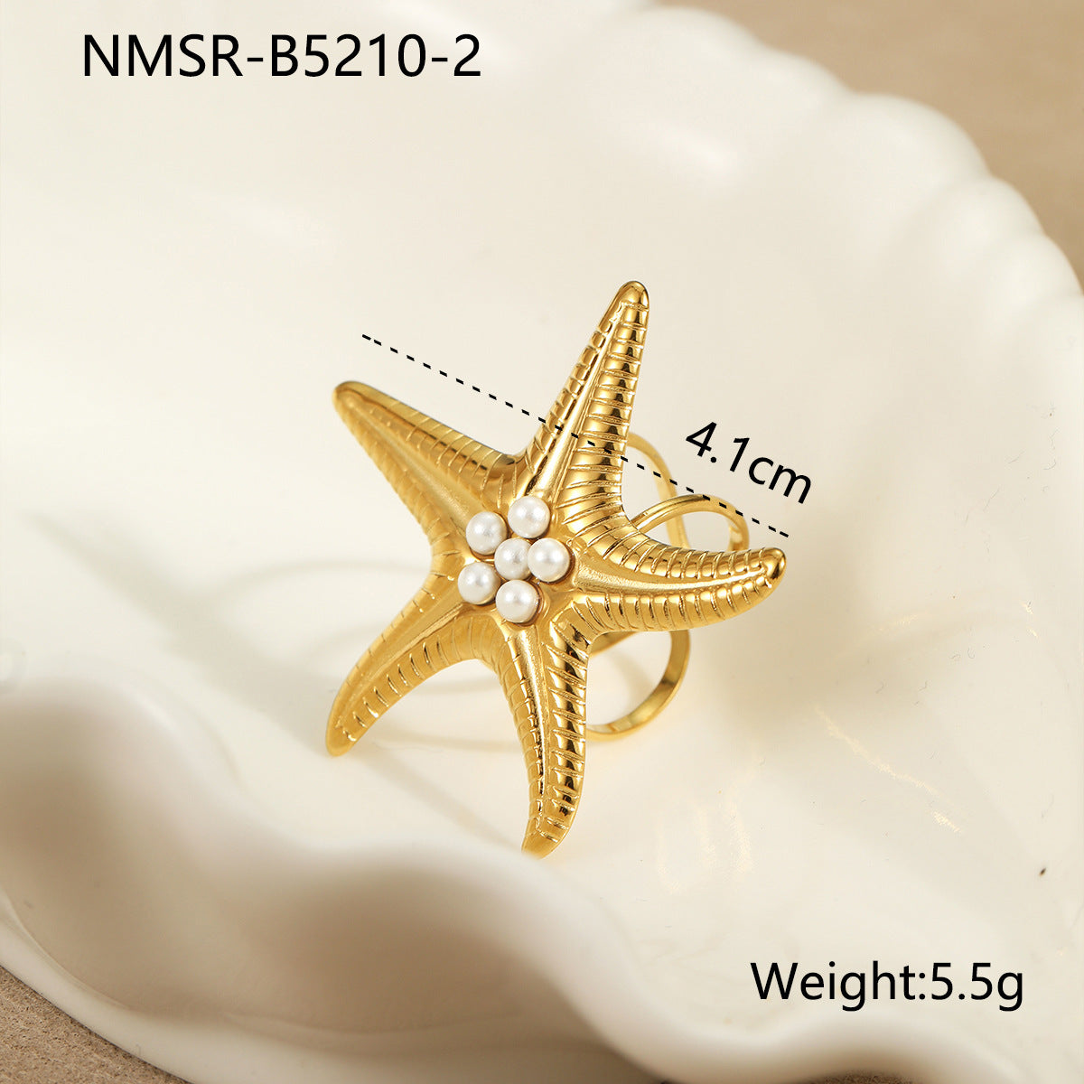 Wholesale Stainless Steel Starfish Pearl Earrings Ring Necklace suit