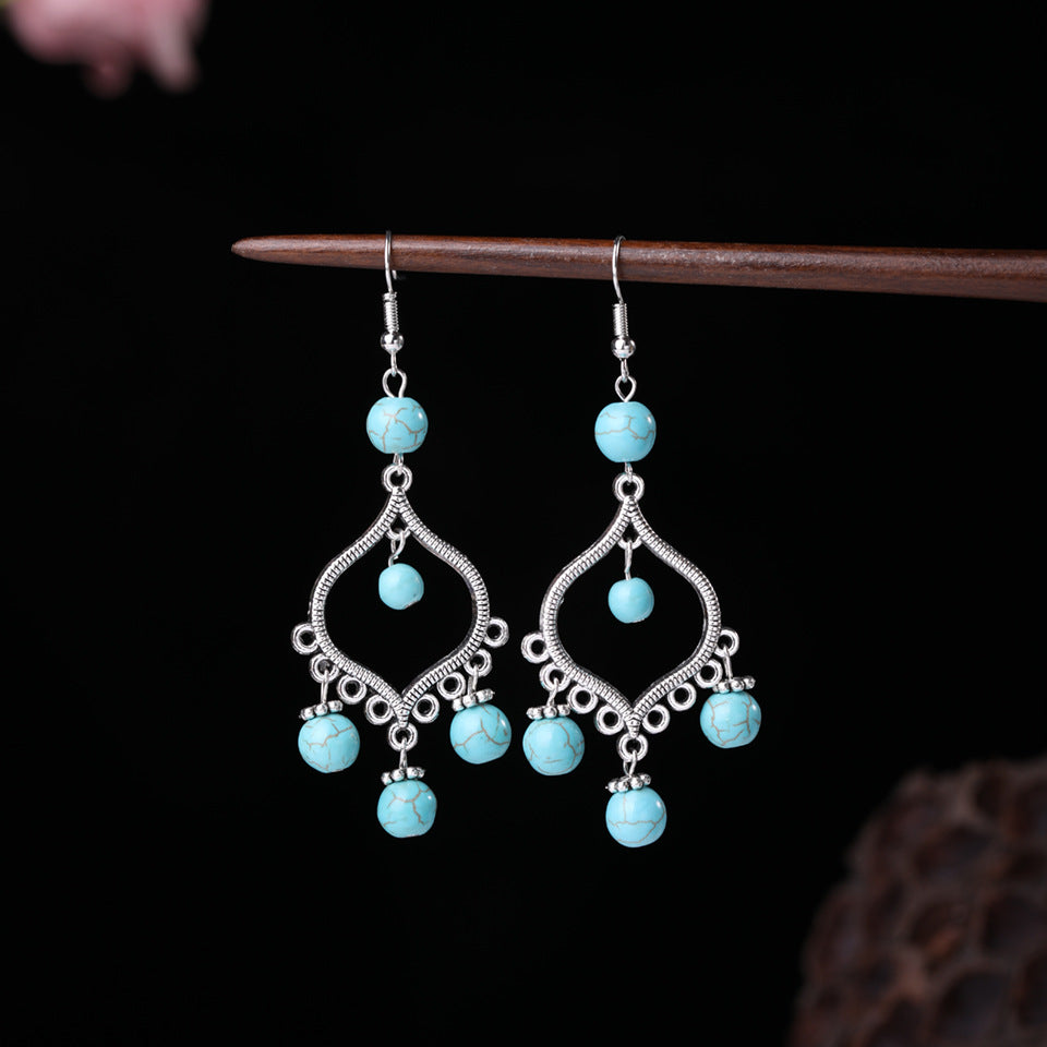 Wholesale  retro ethnic style blue turquoise earrings