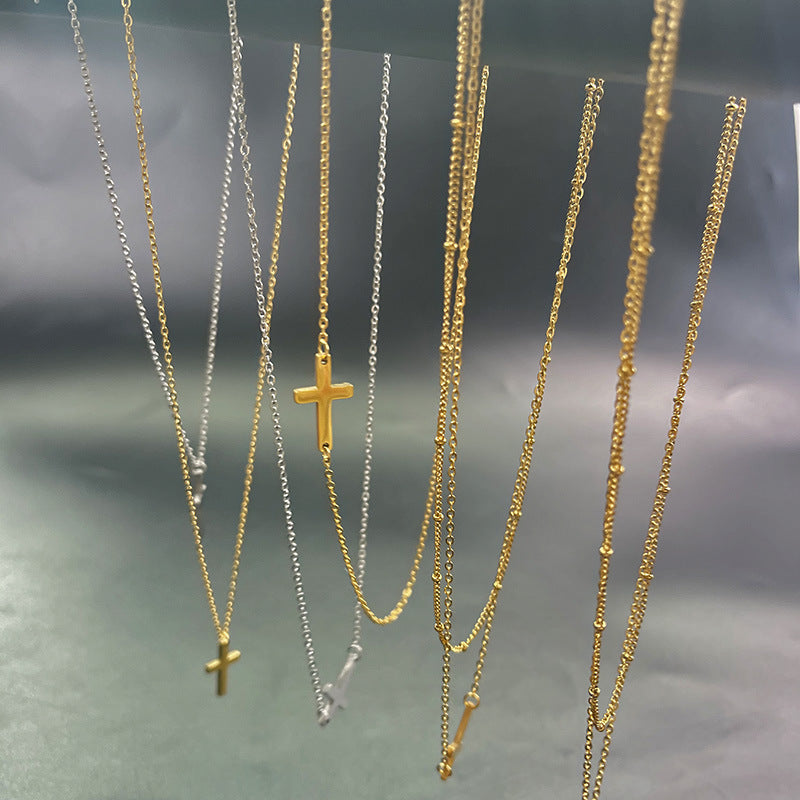 Wholesale  Stainless Steel Double Layer Cross Necklace
