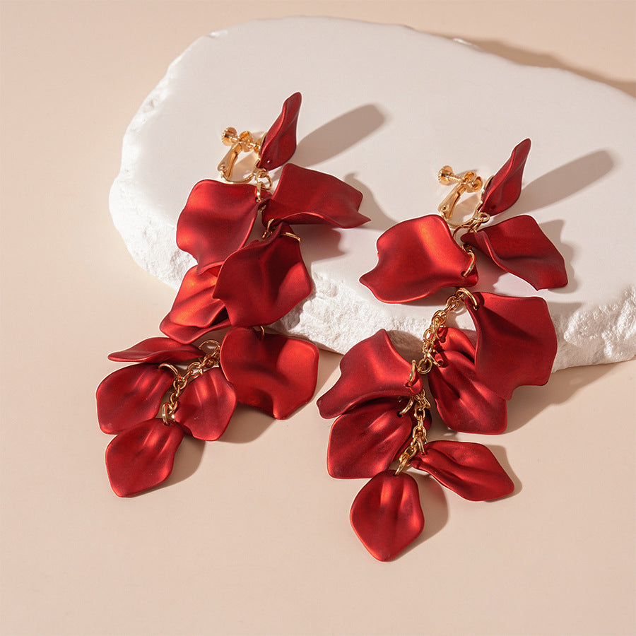 Wholesale  Acrylic Petal Long Tassel Ear Clip  Earrings