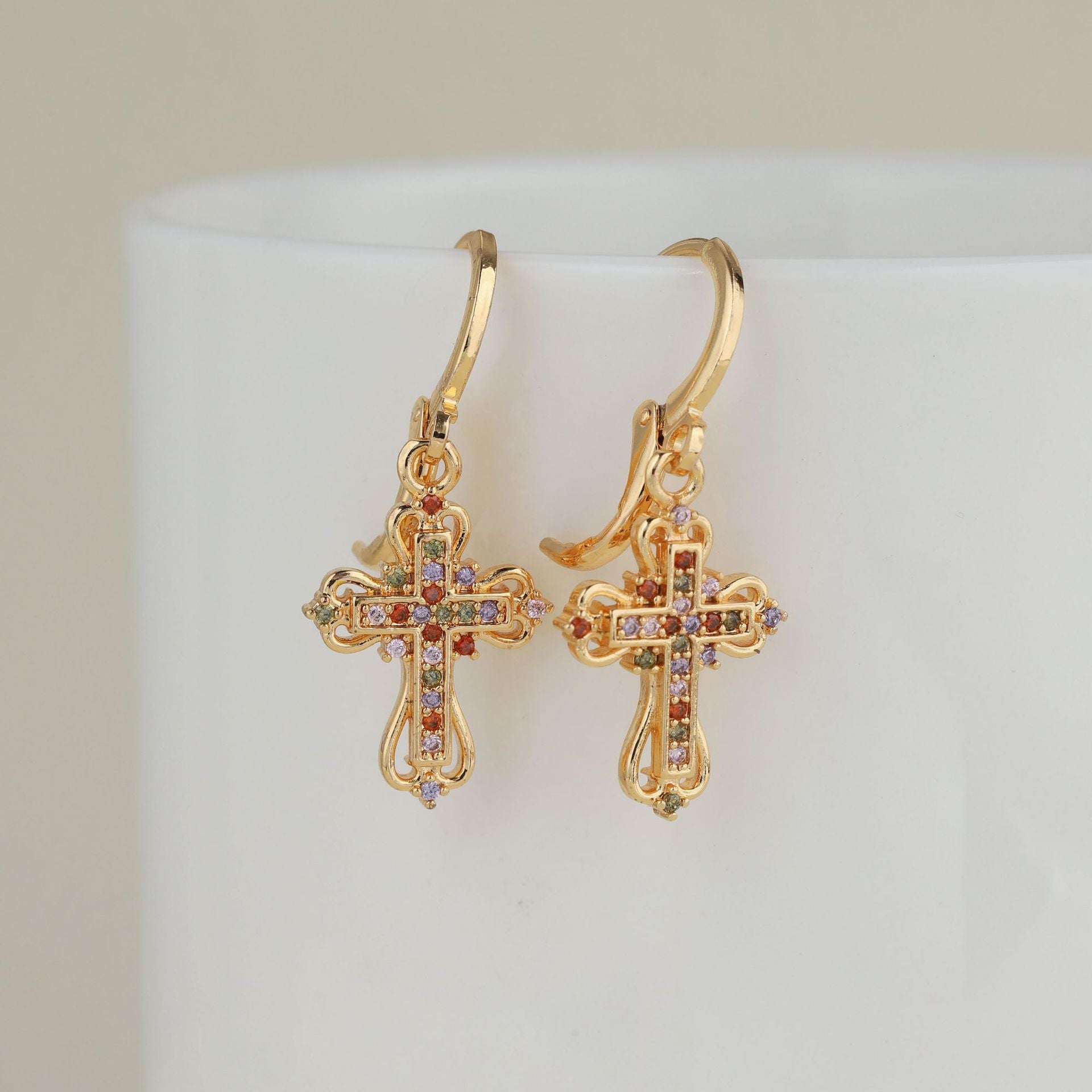 Wholesale Cross Diamond  Geometric Micro  Zircon Earrings