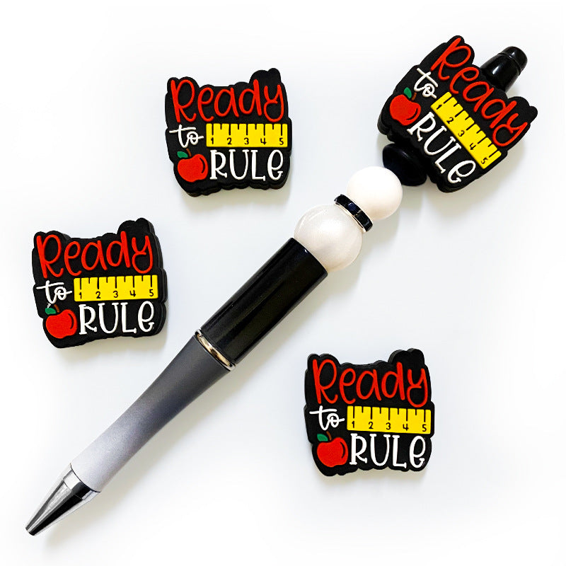 Wholesale 10pcs Apple Ruler Teacher Cartoon Beads Silicone Beads Diy Accessories ACC-BDS-WDX235