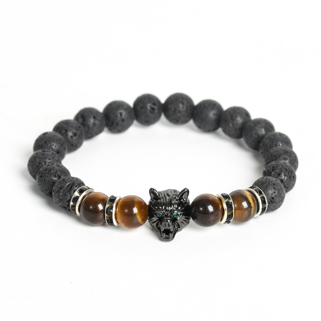Wholesale Volcanic Stone Wolf Head Crystal Men's Bracelet ACC-BT-ZhiSF001