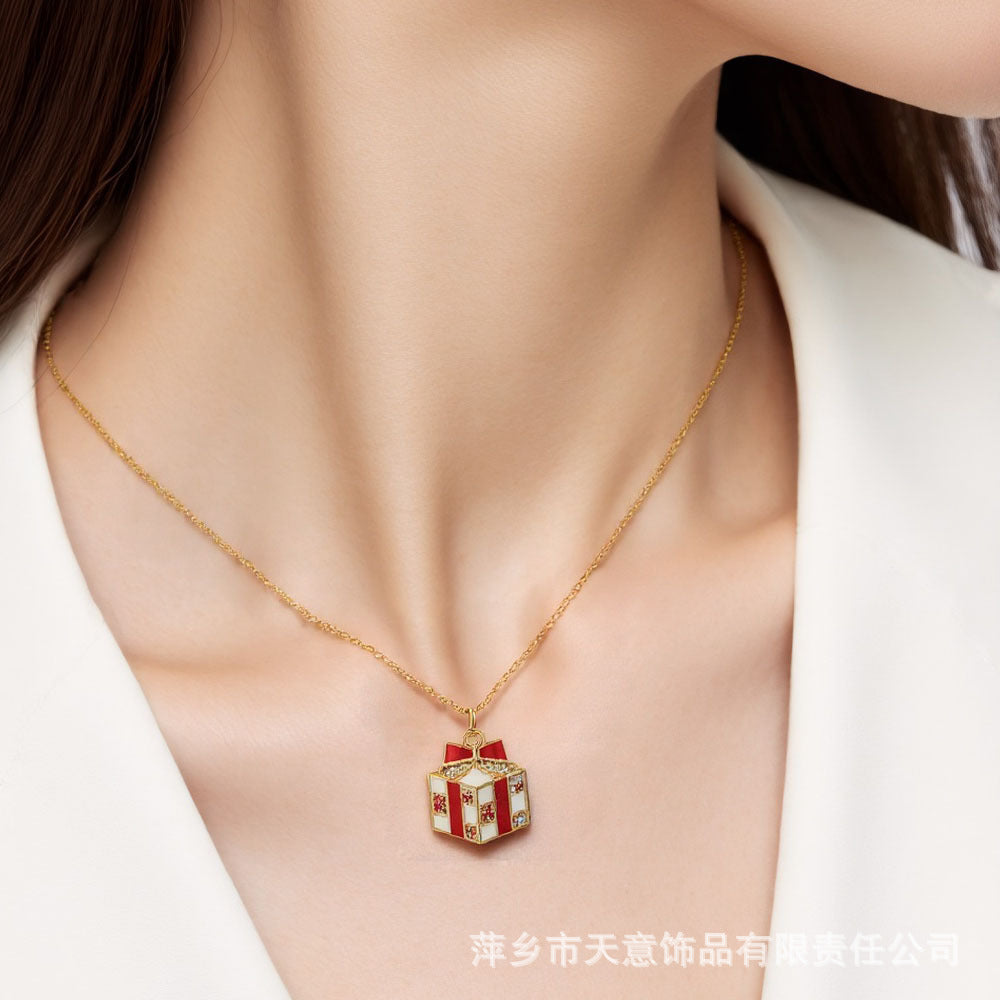 Wholesale Christmas Series Necklace Simple Peace Tree Holiday Elements Micro-inlaid Oil Drop Pendant