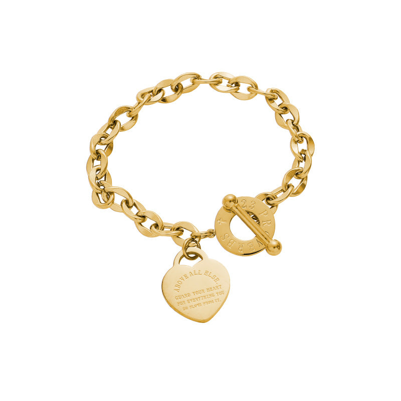 Bracciale con lettera inglese a forma di cuore in titanio otbuckle all'ingrosso