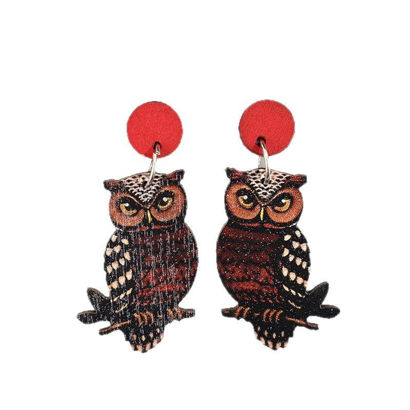 Wholesale Retro Owl Fashion Wooden Earrings