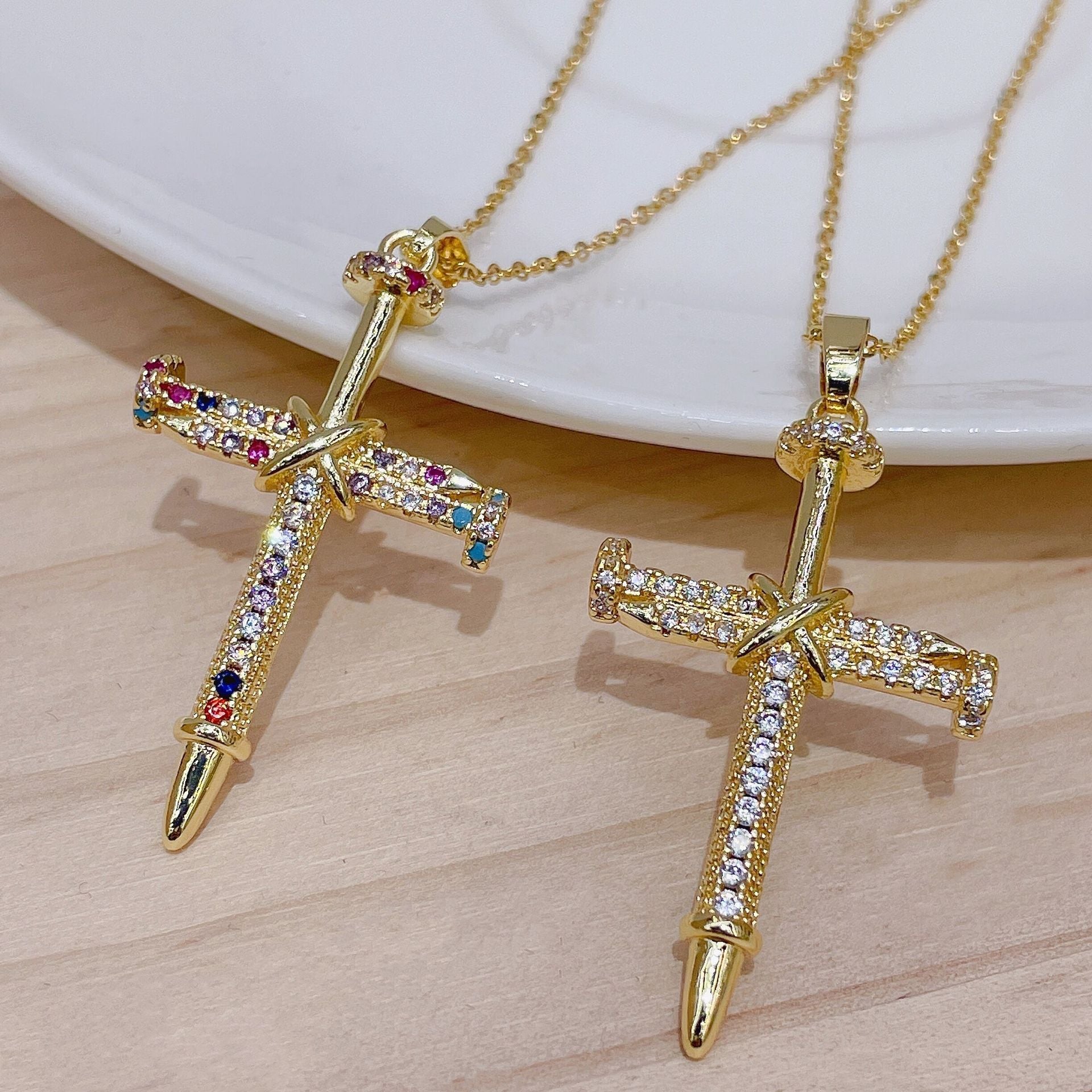 Wholesale 14K Gold Plated Copper Hip Hop Cross Pendant Necklace Micro Set Zircon Fashion Jewelry Accessory For Everyday Wear