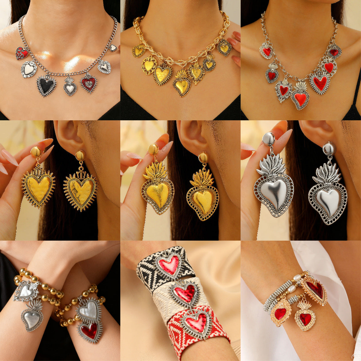 Wholesale Retro Religious Sacred Heart Pendant Necklace Heart Shape Alloy Electroplated Design Trendy Jewelry Gift For Women Boutique Resale