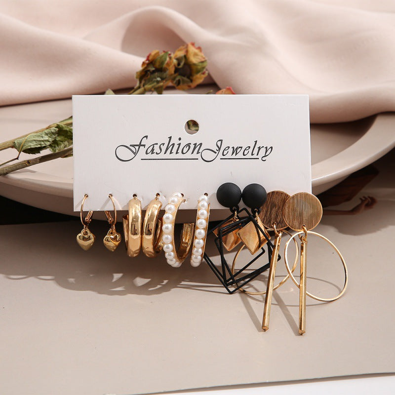 Wholesale diamond geometric alloy earrings set