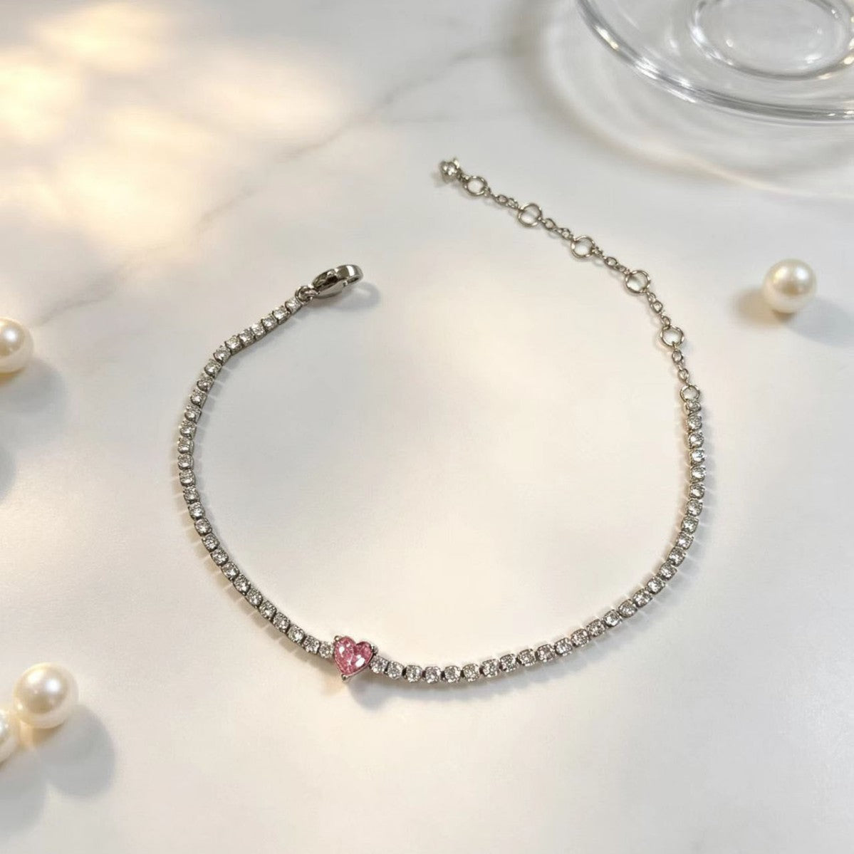 Wholesale Women S Pink Heart Titanium Steel Bracelet With Moissanite Everyday Fashion Accessory