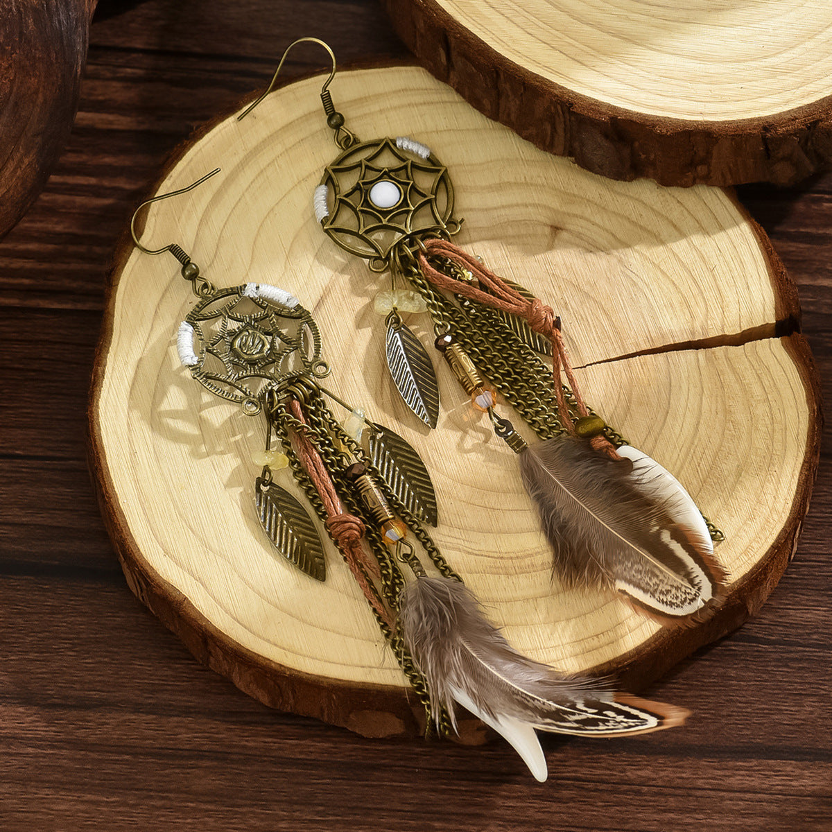 Wholesale American Independence Day Dream Catcher Feather Leaves Earrings ACC-ES-MT008