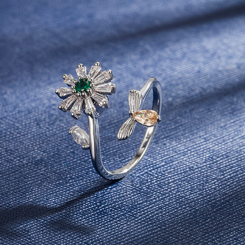 Wholesale Flower Shape Opening Ring Adjustable Rotating Ring