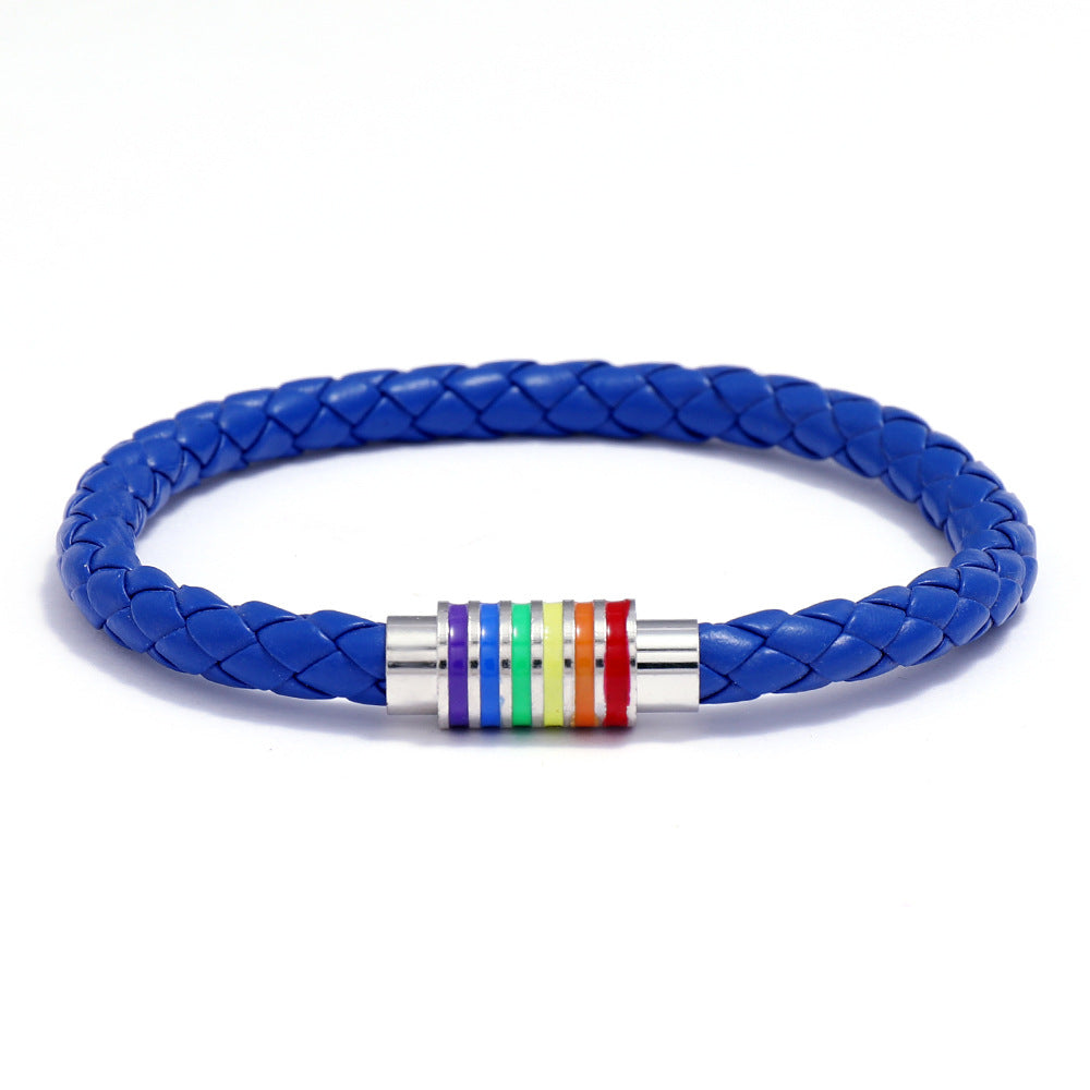 Wholesale Gay Braided Cowhide Bracelet Rainbow Colorful Magnetic Buckle Bracelet Miyuki ACC-BT-Saih011