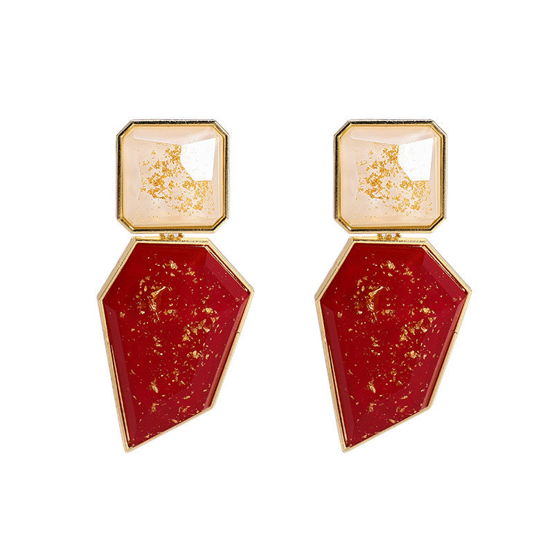 Wholesale Geometric Retro Resin Earrings Red French Style Jewelry Accessory Gift For Party Boutique