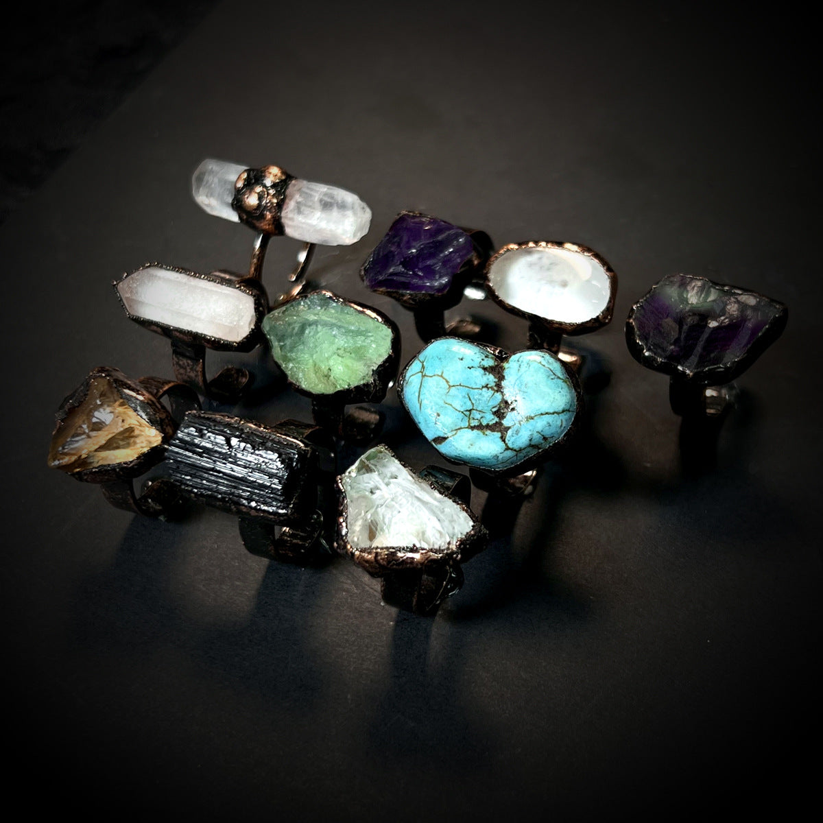 Wholesale Retro Style Natural Stone Opening Adjustable Rings