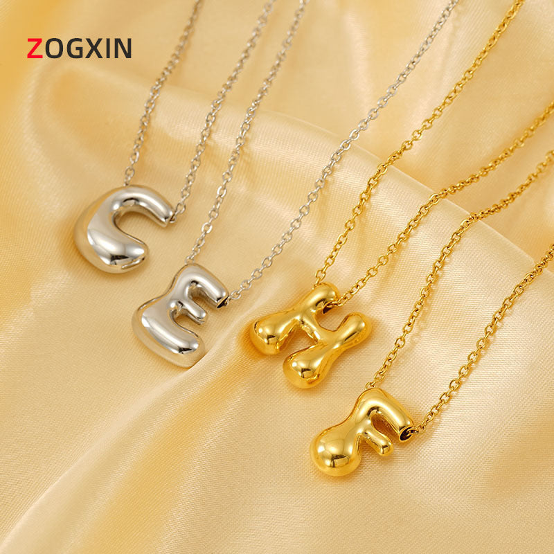 Wholesale  titanium steel smooth bubble letter necklace