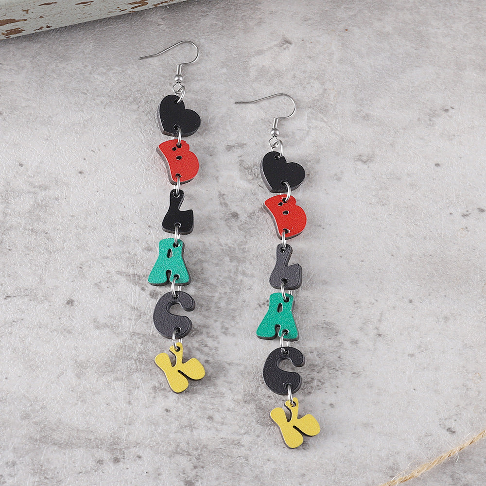Wholesale June Festival Black Red Yellow Green Love Double-sided Wooden Earrings