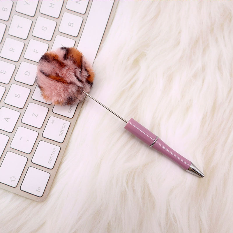 Wholesale Pom Pom Beadable Pen Leopard Print Hair Ball DIY Beaded Ballpoint Pen ACC-PN-CY003