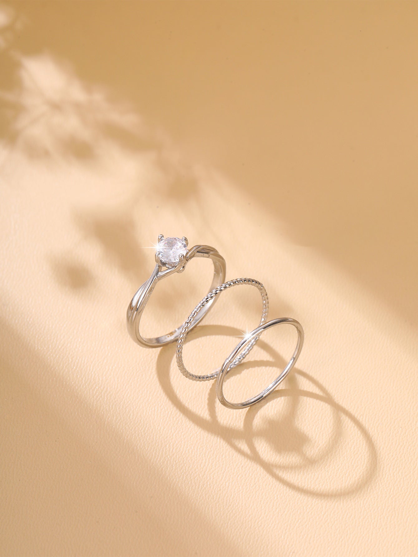 Wholesale  three-piece set copper inlaid shiny zircon ring