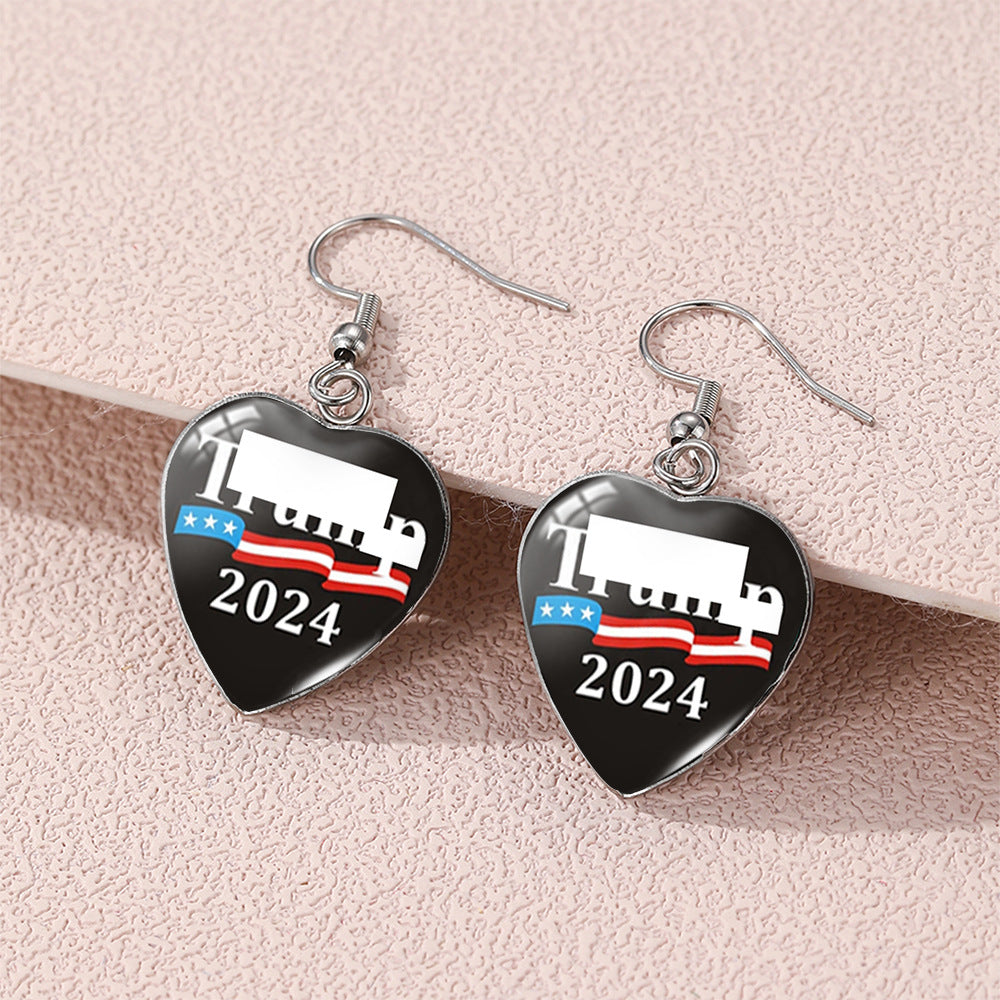 Wholesale Stainless Steel Earrings American Independence Day Love Heart Earrings ACCVIP-ES-XiangLian024