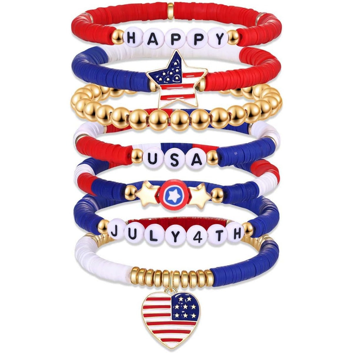 Wholesale Independence Day Women' s Bracelet 8 Clay Bead bracelet Layered Bracelet Set