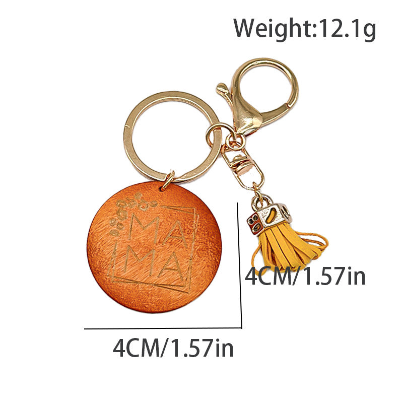 Wholesale Mother's Day Gift MAMA Wooden Sign Letter Tassel Keychain ACC-KC-TuoYi002