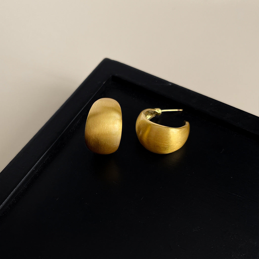 Wholesale  simple brushed frosted bean stud earrings