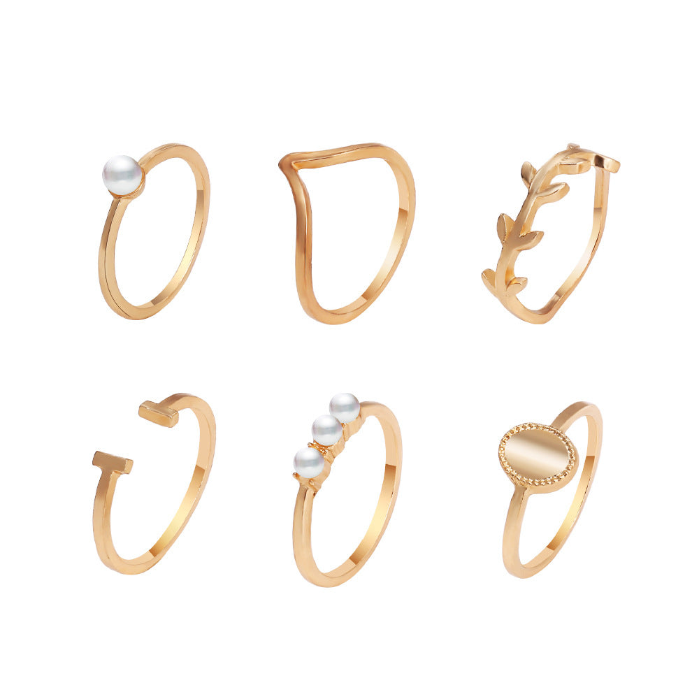 Wholesale Man-made Pearl Leaf Ring 6-Piece Set