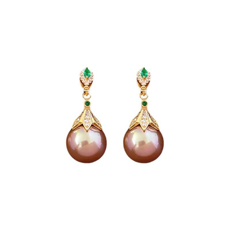 Wholesale Light Luxury Pearl Earrings Retro Micro-inlay Earrings