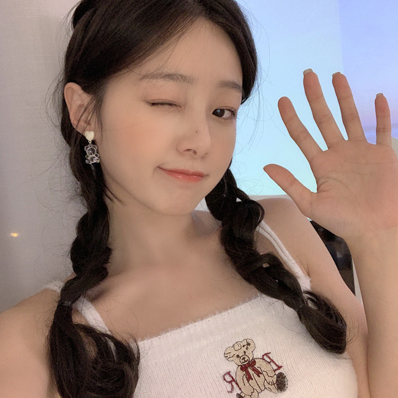 Wholesale s925 silver needle bear heart earrings ear clip