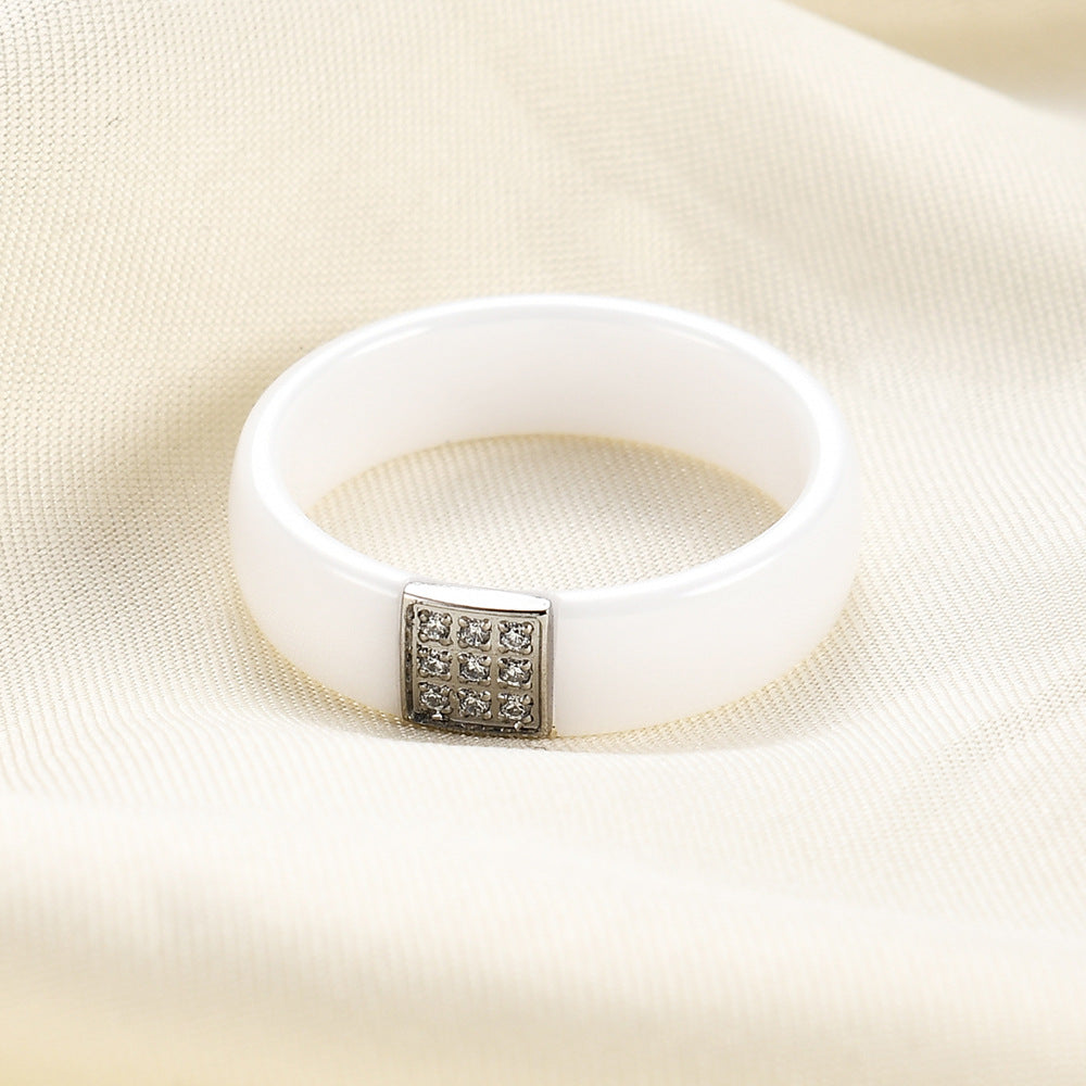 Wholesale  inlaid zircon  6mm  black and white ring